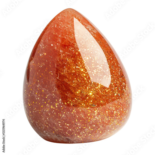 A Polished Sunstone with Golden Sparkle Isolated on Transparent Background