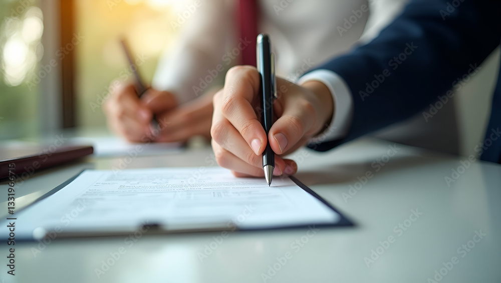 Hand Placing Voter Registration Form on Counter: A Symbol of Networking and Business Relationship Building for Corporate Themes in Professional Imagery - Stock Photo Concept Hand Placing Voter Registration Form on Counter: A Symbol of Networking and Business Relationship Building for Corporate Themes in Professional Imagery - Stock Photo Concept