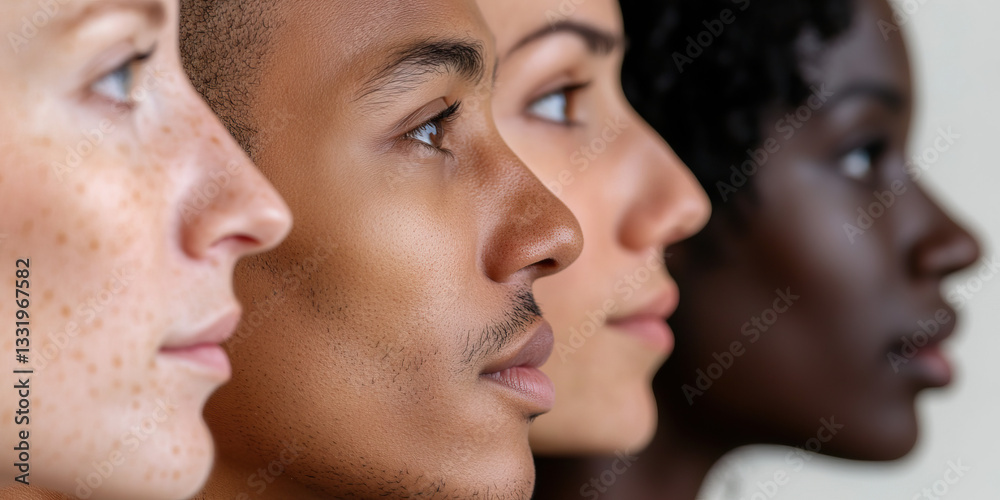 Profile Views of Four Individuals with Diverse Skin Tones Profile Views of Four Individuals with Diverse Skin Tones