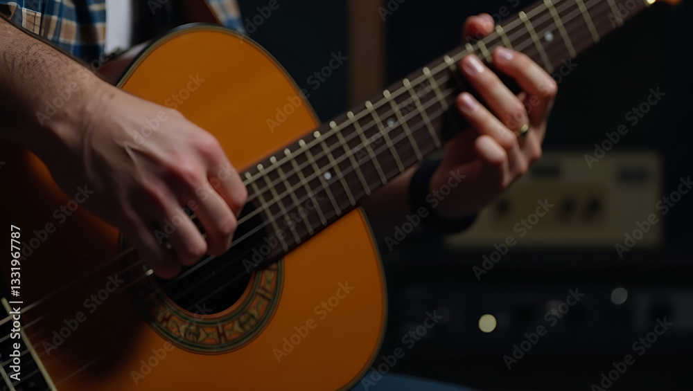 Flat Vector Illustration of a Man's Hand Playing Guitar: Showcasing Musical Creativity and Craftsmanship in Performance Context - A Smart Business Perspective on Artistic Expression Flat Vector Illustration of a Man's Hand Playing Guitar: Showcasing Musical Creativity and Craftsmanship in Performance Context - A Smart Business Perspective on Artistic Expression