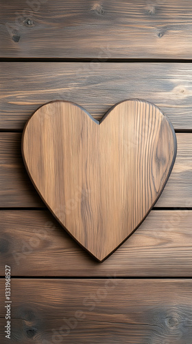 Wooden heart shape on a rustic wooden background