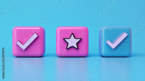 Free Download Colorful buttons, checkmarks, and a star on a blue background evoke joy. - GFXLoad