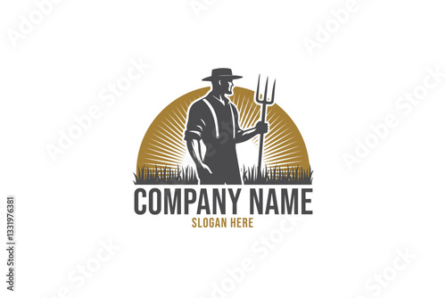 Vintage farmer logo with pitchfork