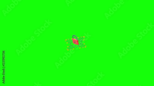 system lock isometric cyber security icon green screen video