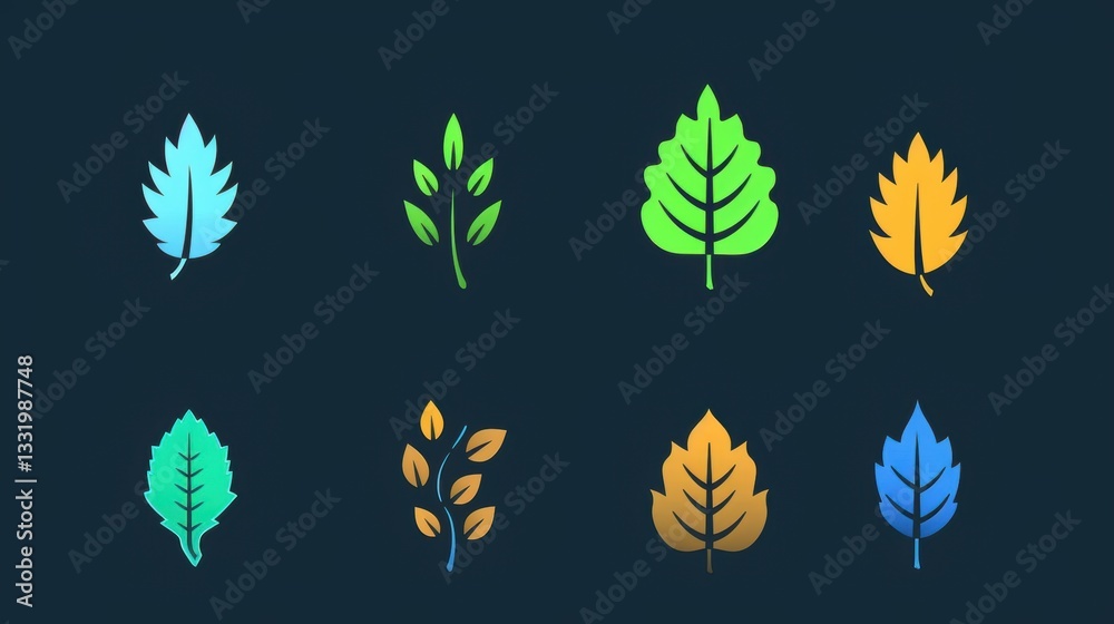 Fototapeta premium Stylish Vector Icons: Green Leaf as a Symbol of Ecology and Nature Elements