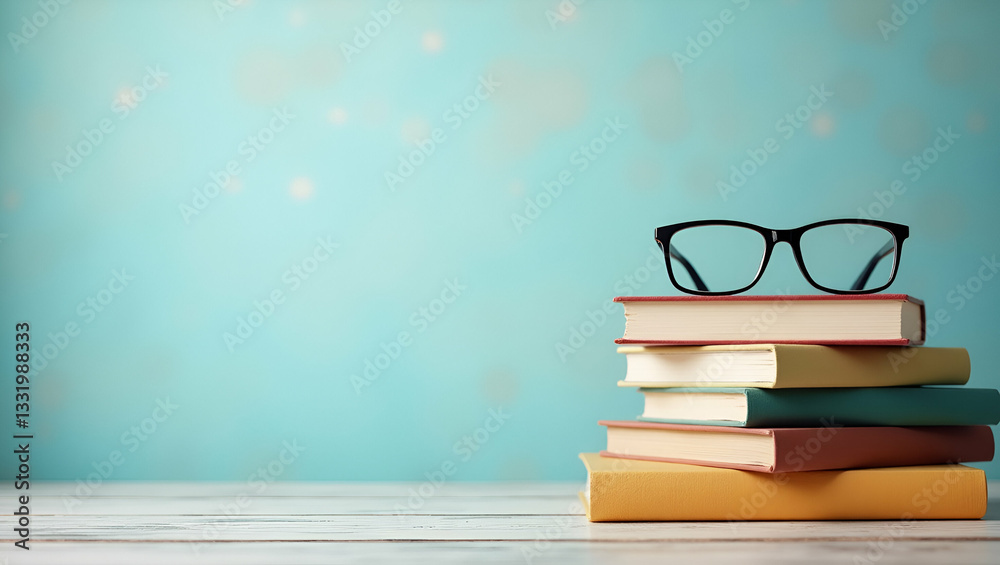 Fototapeta premium International Literacy Day: Classic Border Frame with Books & Glasses for Custom Text Space