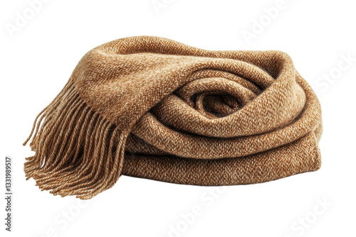 A Luxurious Camel-toned Throw Blanket, Softly Folded With A Delicate Fringe, Inviting Warmth And Cozy Comfort Against A Clean Isolated on Transparent Background