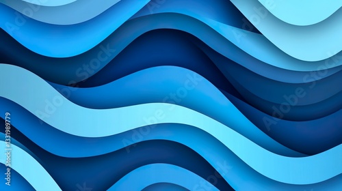 Abstract Blue Paper Cut Layered Waves Elegant Design Concept