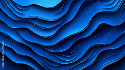 Abstract Blue Paper Cut Layered Waves Elegant Design Concept