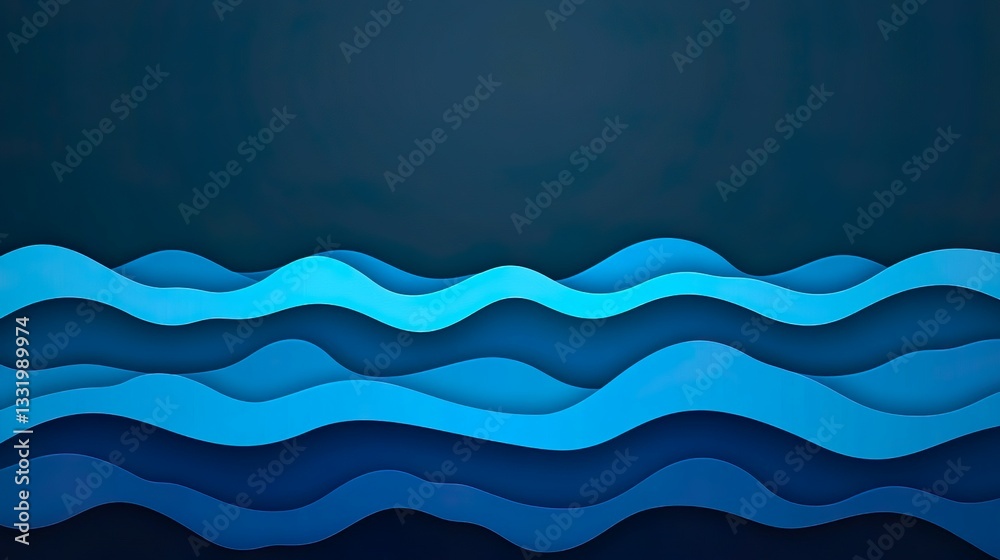 Fototapeta premium Elegant Abstract Blue Waves Digital Background with 3D Layered Effect