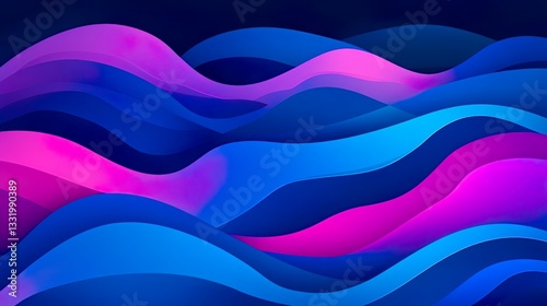 Abstract Wavy Neon Glow Background With Blue And Purple Smooth Gradient Artistic Futuristic Design