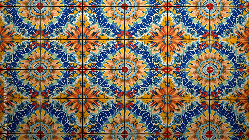 Intricate Mosaic Tile Designs in Vibrant Colors: Seamless Patterns for Exotic Middle Eastern Home Decor - Perfect Photo Stock Concept with Empty Space on the Left Side Intricate Mosaic Tile Designs in Vibrant Colors: Seamless Patterns for Exotic Middle Eastern Home Decor - Perfect Photo Stock Concept with Empty Space on the Left Side