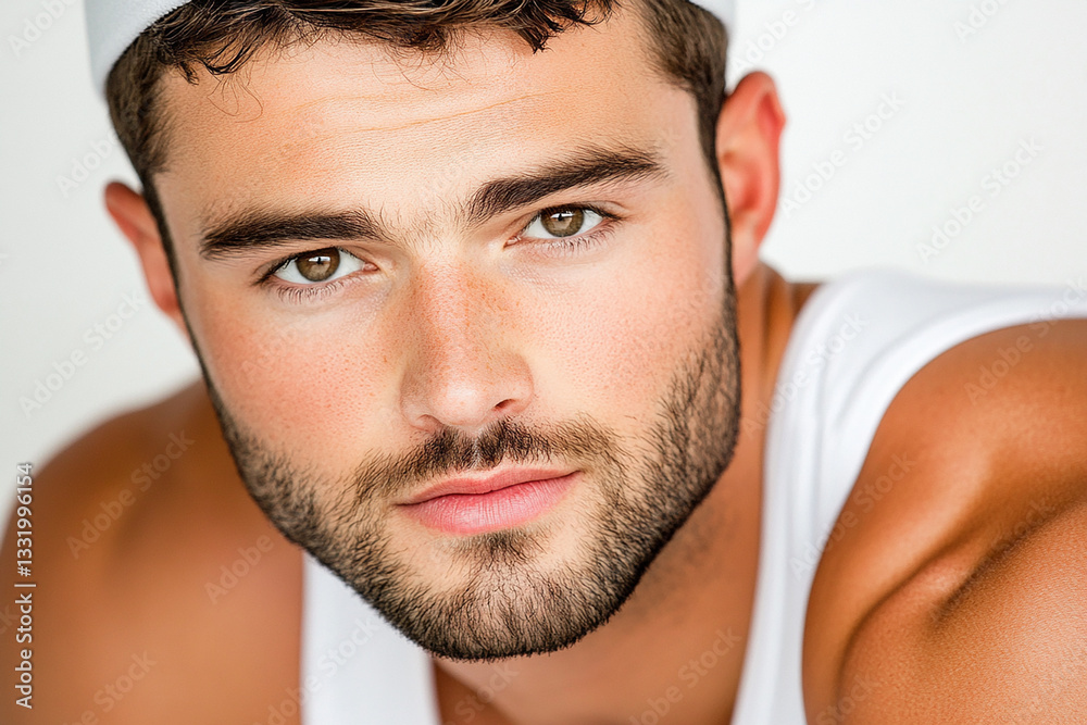 Naklejka premium Fitness strong man portrait, male portrait close up