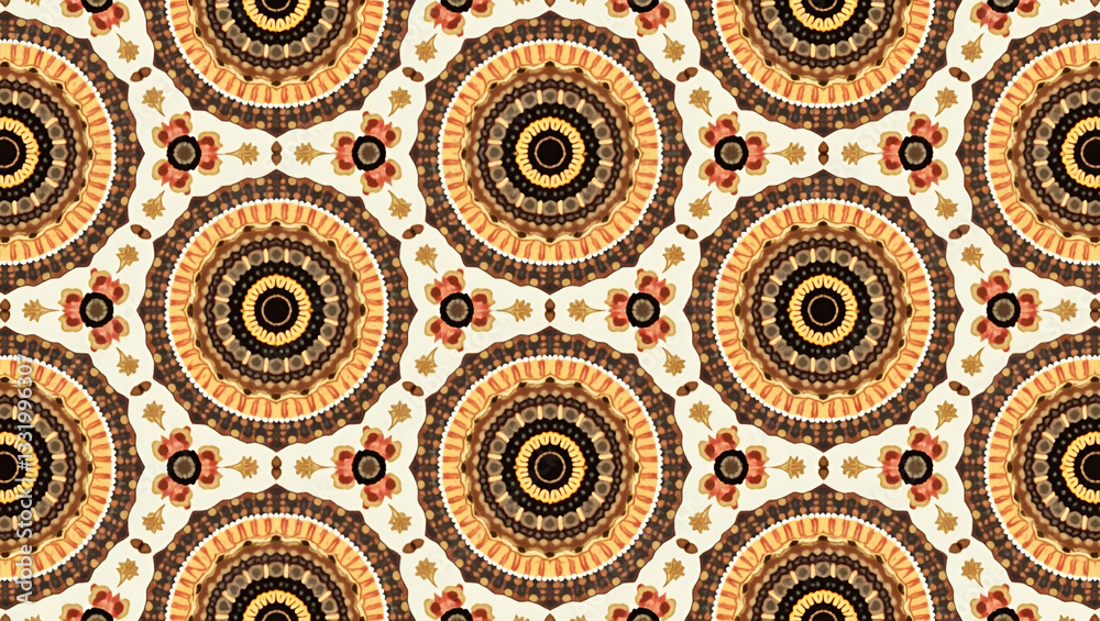 Fototapeta premium Harmonious Flat Ethnic Patterns: Circular Motifs in Earthy Tones
