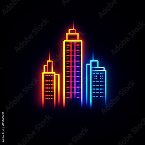 Obraz na płótnie City skyline illuminated in vibrant colors against a dark background showcasing modern architecture and urban life w salonie
