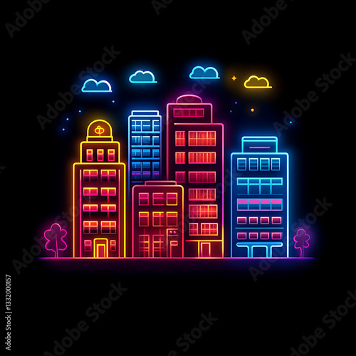 Obraz na płótnie City skyline illuminated in vibrant colors against a dark background showcasing modern architecture and urban life w salonie