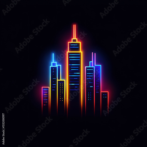Obraz na płótnie City skyline illuminated in vibrant colors against a dark background showcasing modern architecture and urban life w salonie