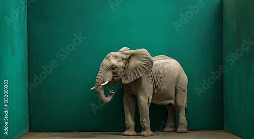 um elefante em pé diante de um fundo verde esmeralda