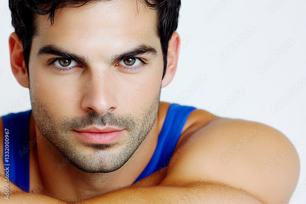 Fototapeta premium Fitness strong man portrait, male portrait close up