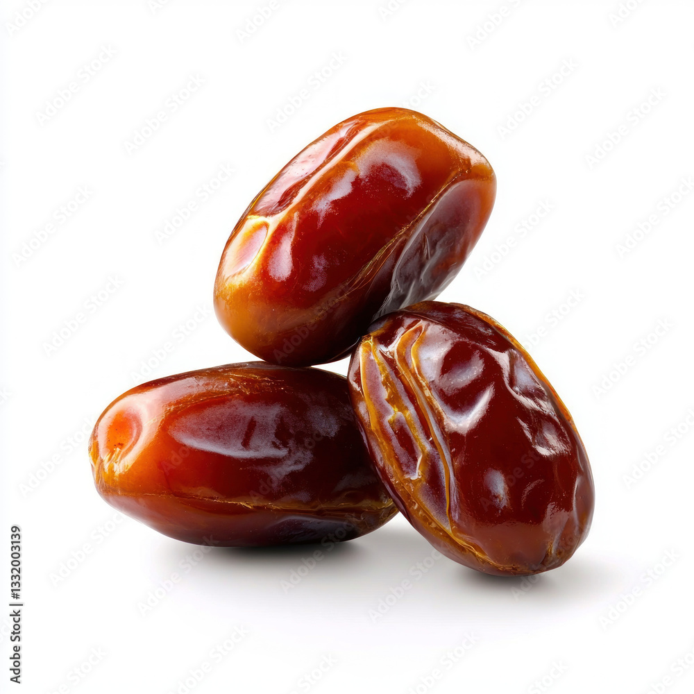 Three glossy dates stacked on white background Three glossy dates stacked on white background