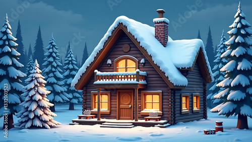 Wallpaper Mural Cozy Winter Cabin Tile Pattern: Snowy Trees & Warm Lights Design Torontodigital.ca