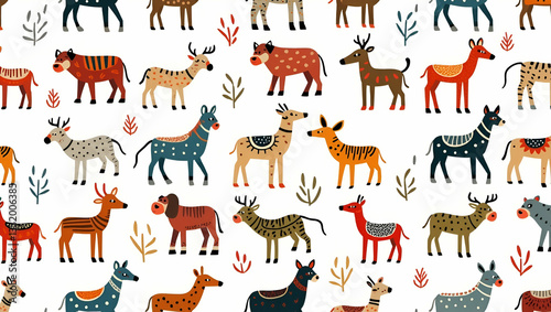 Crafting Seamless Tile Patterns: Stylized Ethnic Animal Designs with Dynamic Colors & White Space