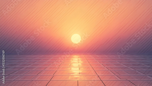 Serene Summer Sunset Seamless Tile Pattern: Warm Oranges, Pinks, and Purples for Peaceful Evening Decor - Perfect Photo Stock Concept with Left Space