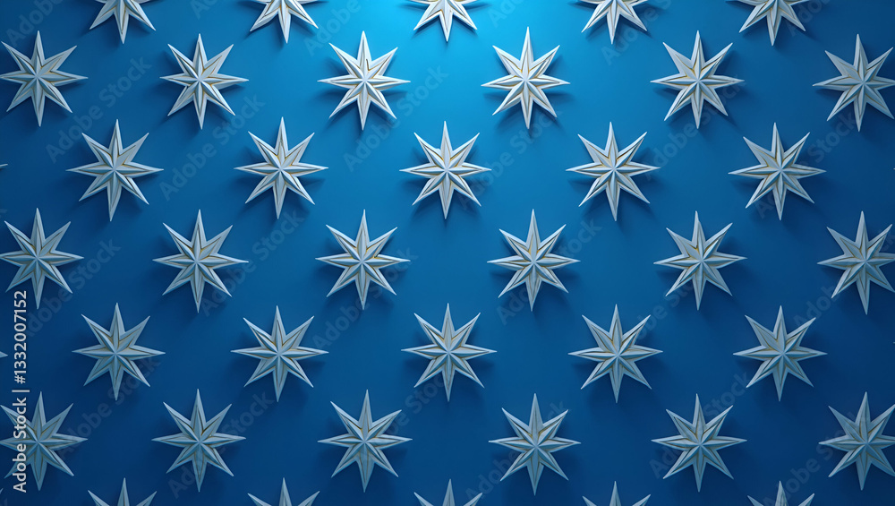 Modern Hanukkah Stars Seamless Pattern: Elegant Blue and Silver Hues with Subtle Gradients for a Sophisticated Holiday Look in Cute Vector Illustration Style