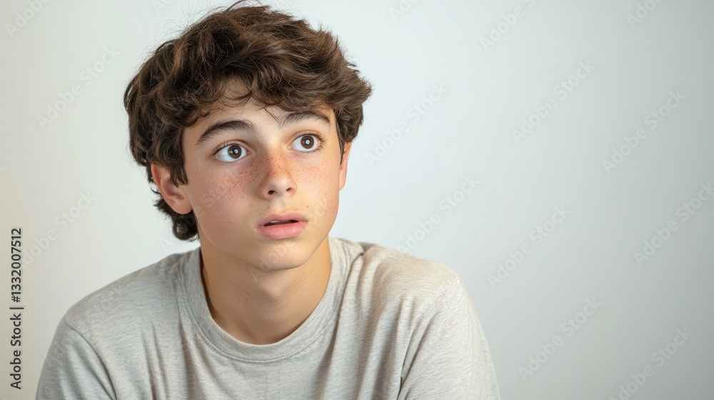 Isolated teenage boy displaying an expression of confusion or surprise. Isolated teenage boy displaying an expression of confusion or surprise.