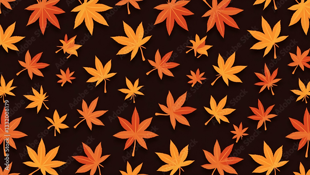 Bold Thanksgiving Seamless Pattern: Vibrant Orange and Red Leaves on Dark Background for Festive Designs Bold Thanksgiving Seamless Pattern: Vibrant Orange and Red Leaves on Dark Background for Festive Designs