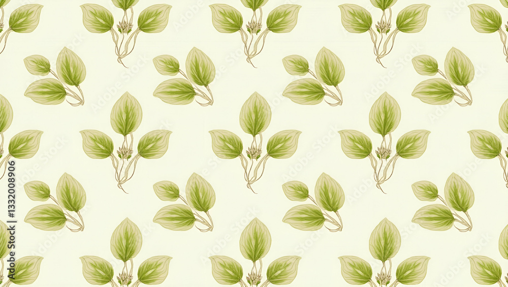 Elegant Spring Leaves Seamless Pattern: Symmetrical Designs for Luxurious Decor Concepts