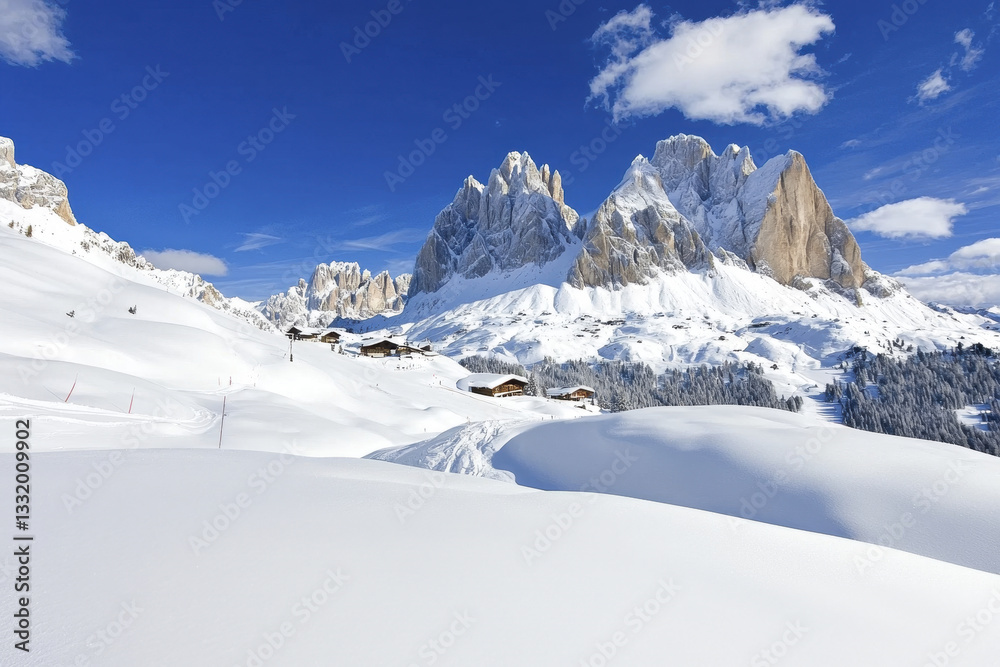 Fototapeta premium stunning winter landscape featuring snow covered mountains and clear blue sky, perfect for outdoor activities