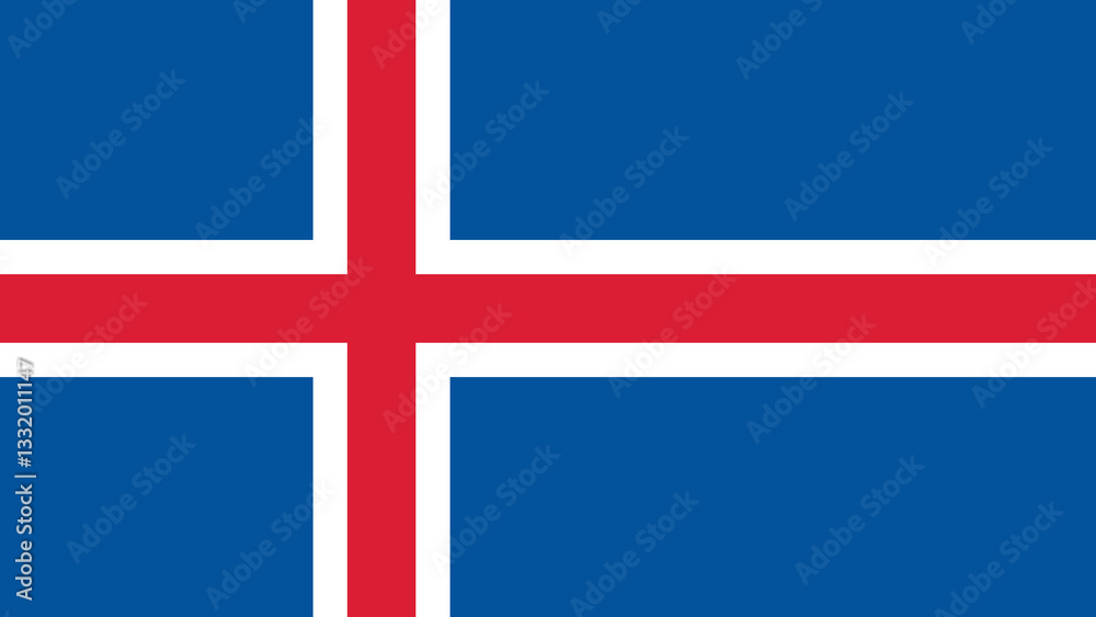 Fototapeta premium Flag of Iceland displayed prominently against a blue backdrop during a national celebration