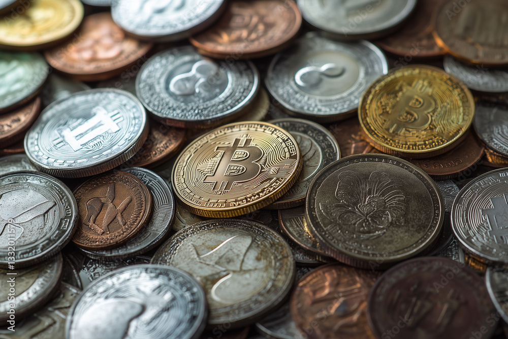 Cryptocurrency Coin Collection Close-Up. Close-up of assorted cryptocurrency coins. Ideal for finance, investment, or digital economy content. Cryptocurrency Coin Collection Close-Up. Close-up of assorted cryptocurrency coins. Ideal for finance, investment, or digital economy content.