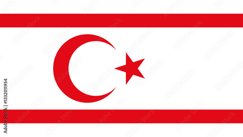 Obraz premium Flag of Northern Cyprus displayed prominently with a red crescent and star on a white background, symbolizing national pride
