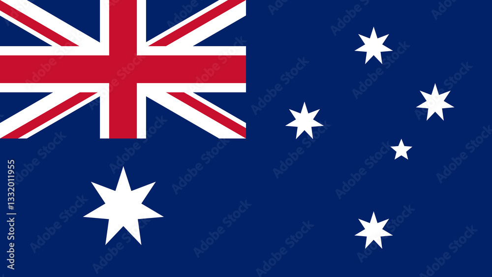 Fototapeta premium Symbol of national pride featuring the Australian flag with its distinctive blue background, Union Jack, and Southern Cross stars