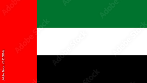 National flag of the United Arab Emirates displayed prominently against a clear blue sky during a celebration