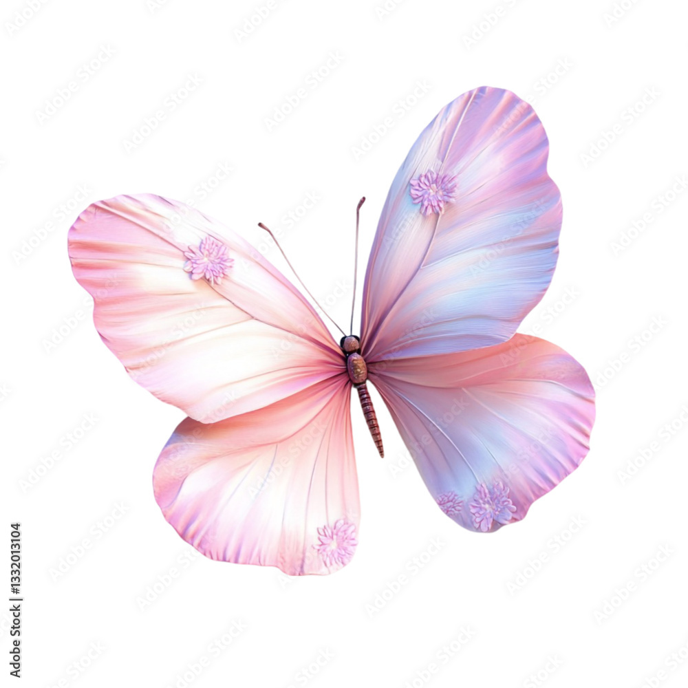 Fototapeta premium Pink Butterfly with Flowers Delicate Wings Artistic Design,