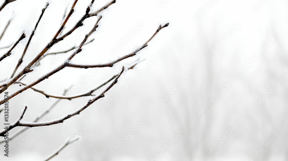 Delicate Snow-Covered Branches Against a Softly Blurred Winter Landscape Delicate Snow-Covered Branches Against a Softly Blurred Winter Landscape