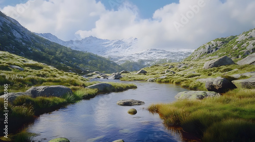 Fototapeta Naklejka Na Ścianę i Meble -  Kosciuszko National Park – Australia’s highest peak, alpine meadows, and snow-capped mountains