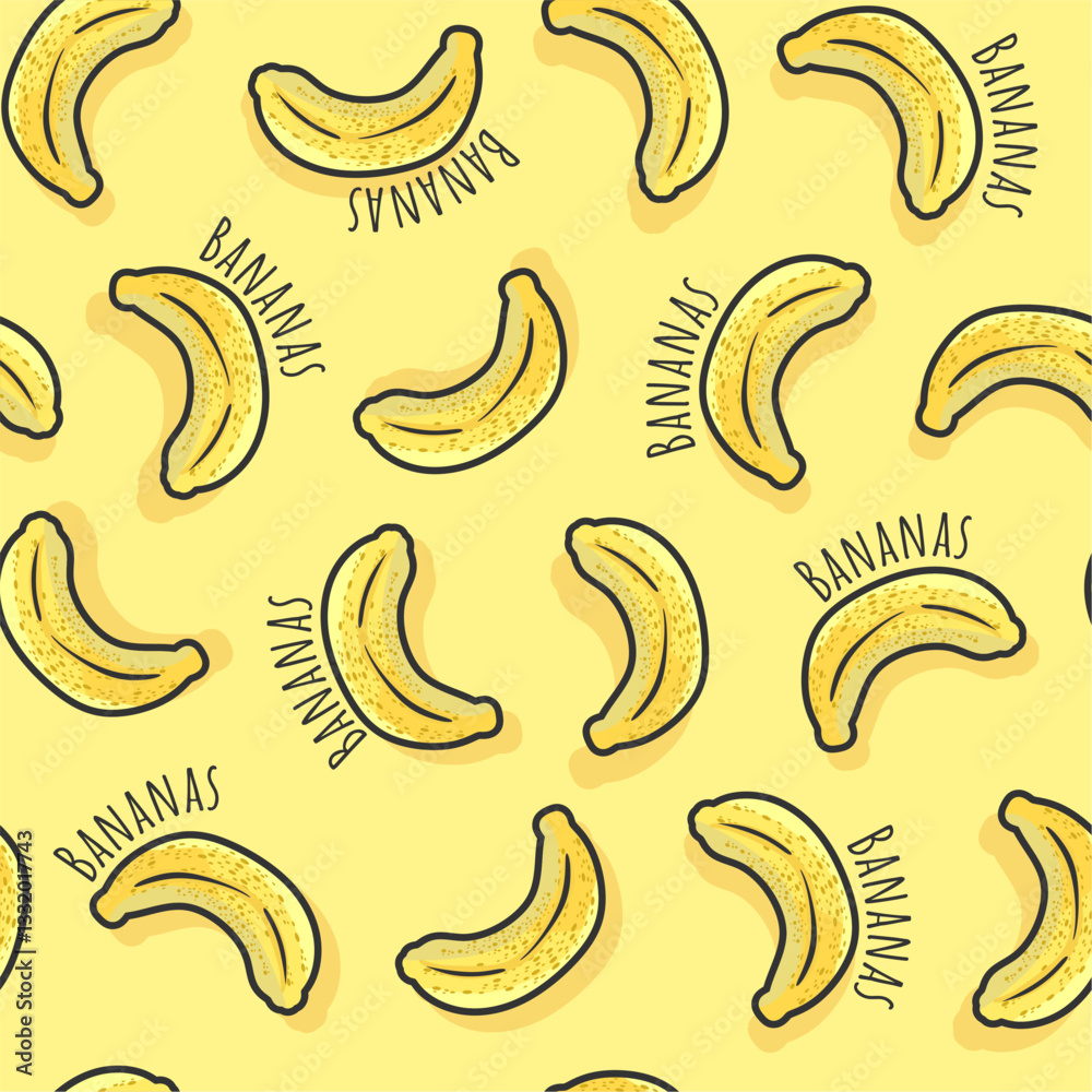 Seamless Banana Pattern with Hand-Drawn Text – Playful Vector Design Seamless Banana Pattern with Hand-Drawn Text – Playful Vector Design