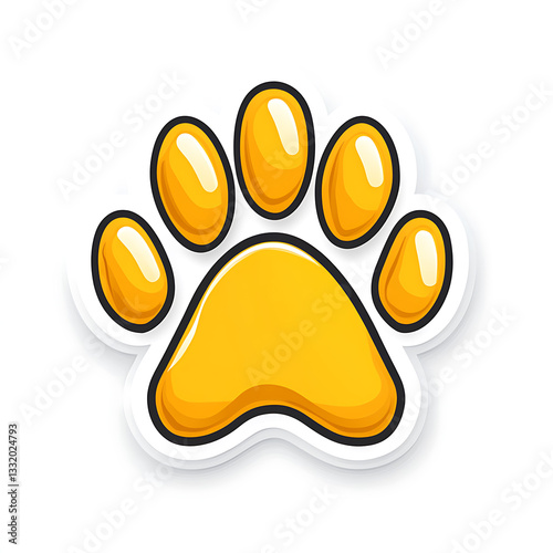 Yellow paw print sticker design featuring a cartoonish style with bold outlines captured in a simple, colorful format ideal for pet-related themes