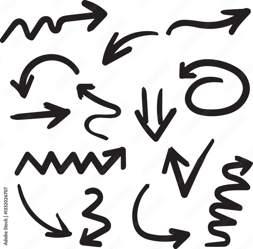 Arrow vector elements hand drawn arrows brush stroke curly arrow collection vector set