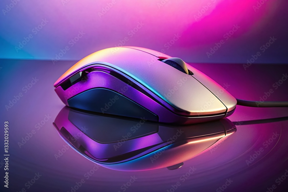Sleek Gaming Mouse Reflection: Pink & Lavender Gradient Background Sleek Gaming Mouse Reflection: Pink & Lavender Gradient Background