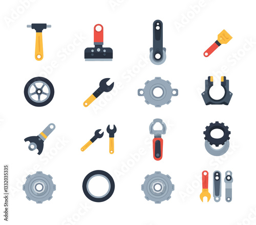Assorted Automotive Tools and Parts Flat Vector Art
