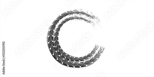Grunge tire track, wheel braking marks. Truck, car or motorcycle tread pattern silhouette vector