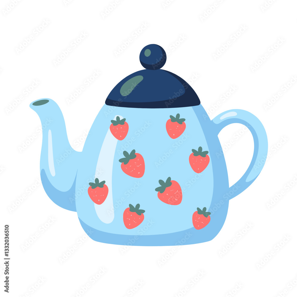 Blue teapot with strawberries pattern
