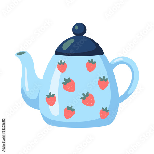 Blue teapot with strawberries pattern

