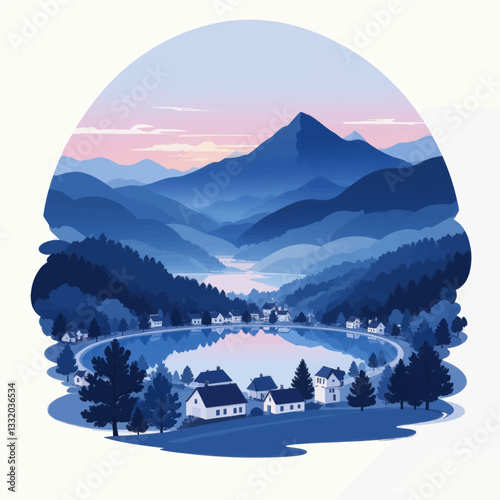 Blue Mountain Village by Lake at Sunset