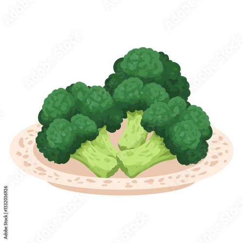 Broccoli florets on plate cartoon illustration